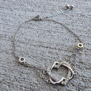 Sterling Silver 925 CZ Interlocking Circle Bracelet Adjustable 3.04g